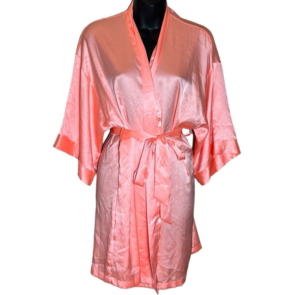 Victoria’s Secret coral silky satin short robe xs/s loungewear luxurious sleep